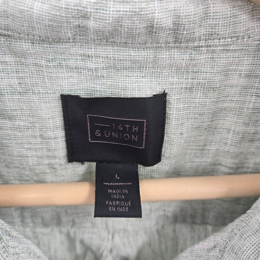 14th and Union Light Green Linen/Cotton Short Sleeved Button Down Large - Picture 4 of 10